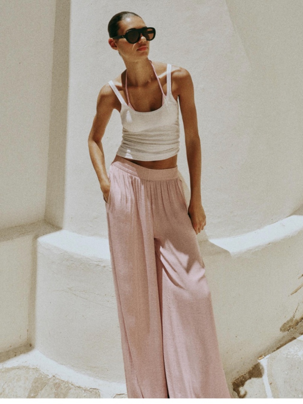 Zara Light Lilac Flowy Wide-Leg Pants XS